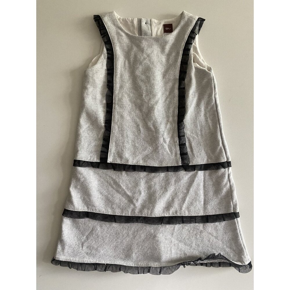 Tea Collection Grey Metallic Sleeveless Dress with Black Tulle Trim - Size 6